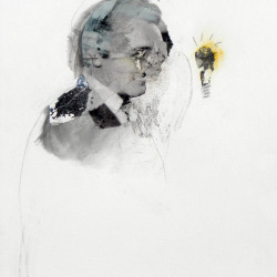 EL HOMBRE Y SU IDEA. Collage y mixta sobre papel. 2012