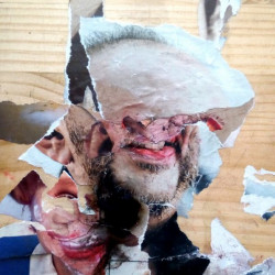 MI TITO FÉLIX Y MI TITA ÁFRICA, RUTA DE CUEVAS (AGOSTO 2006). Collage y mixta sobre madera. 2017.