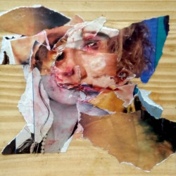 VÍCTIMA / PRESA. Collage y mixta sobre madera. 2017.