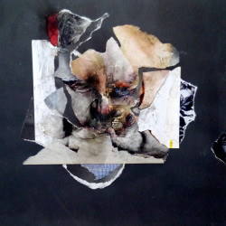 CLAVELITO Y BLONDA. Collage y mixta sobre madera contrachapada. 2017.